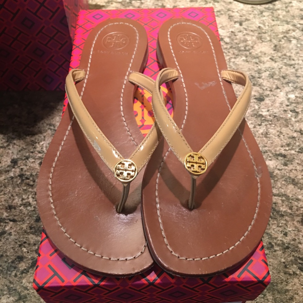 Authentic Tory Burch Terra Thong - Sun Beige